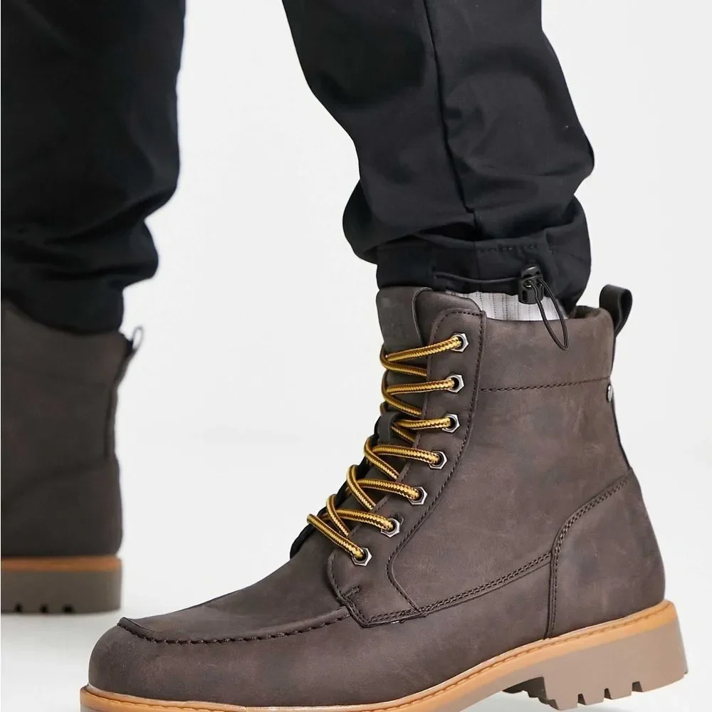 Jack & Jones faux leather brown size 8 lace up boots‎ in cognac brown NWT in box